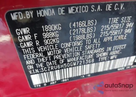 2016 Honda Hr-V Ex z USA, uszkodzony, nr VIN 3CZRU6H50GM721368